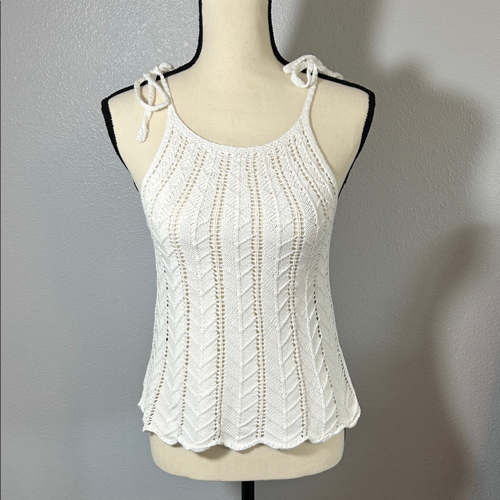 Blu Pepper White Knit Tank Top with Ties- Juniors